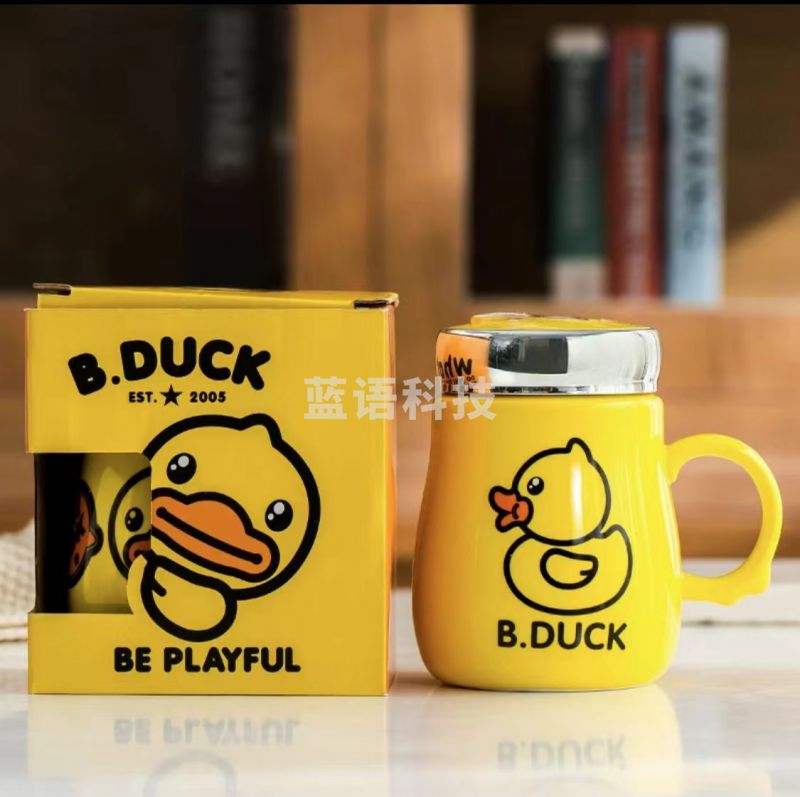 小黄鸭陶瓷水杯 带盖马克杯 卡通欧式卡通杯