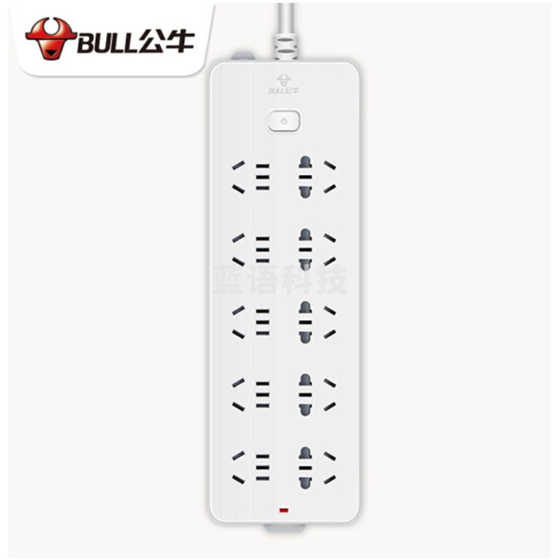 公牛(BULL)GN-218 10孔位3米 新国标插座 插线板插排排插接线板拖线板超功率保护总控带开关