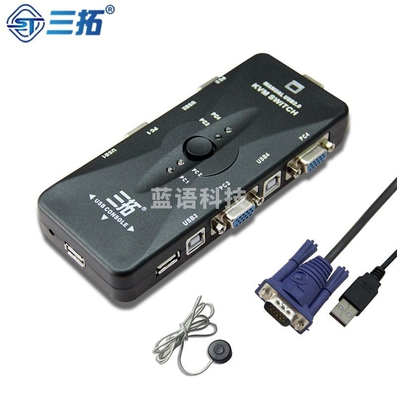 三拓  ST-615  kvm切换器4口vga视频转换器四进一出usb多电脑切打印机鼠键共享器 4口 玻璃仪器