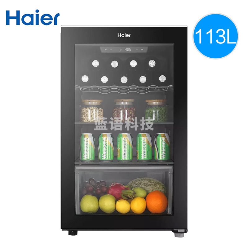 海尔冰吧 家用小型透明玻璃门单门冰箱 121升黑色电子控温带显示屏