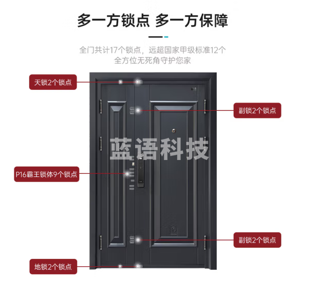 盼盼（Pan Pan）甲级家用防盗门入户门安全门智能指纹锁定制别墅大门智慧门 单门&外开 2050*960 指纹锁PL01BK （包安装）