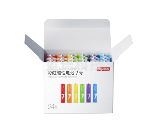 京东京造 碱性彩虹电池 7号24节装 超性能无铅无汞 适用血压计/指纹锁/遥控器/电子称/对讲机/儿童玩具