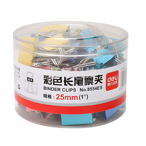 得力(deli)48只25mm彩色长尾夹票夹 4#中号 48只/筒 8554ES 2筒/组