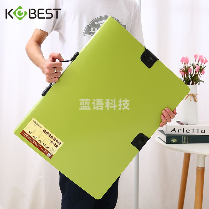康百文件收纳手提a2资料册儿童画册收纳作品集分页透明海报证书收集册多功能美术绘画插页袋收藏夹可定制 A9002S手提-A2-20页-颜色随机