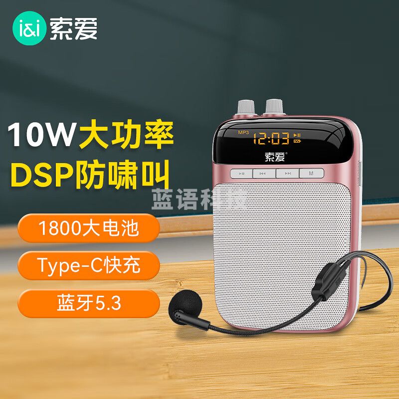 索爱（soaiy） S318 小蜜蜂扩音器教师专用智能防啸叫10W麦克风蓝牙喇叭导游导购音箱讲Type-C大功率PLUS版 玫瑰金