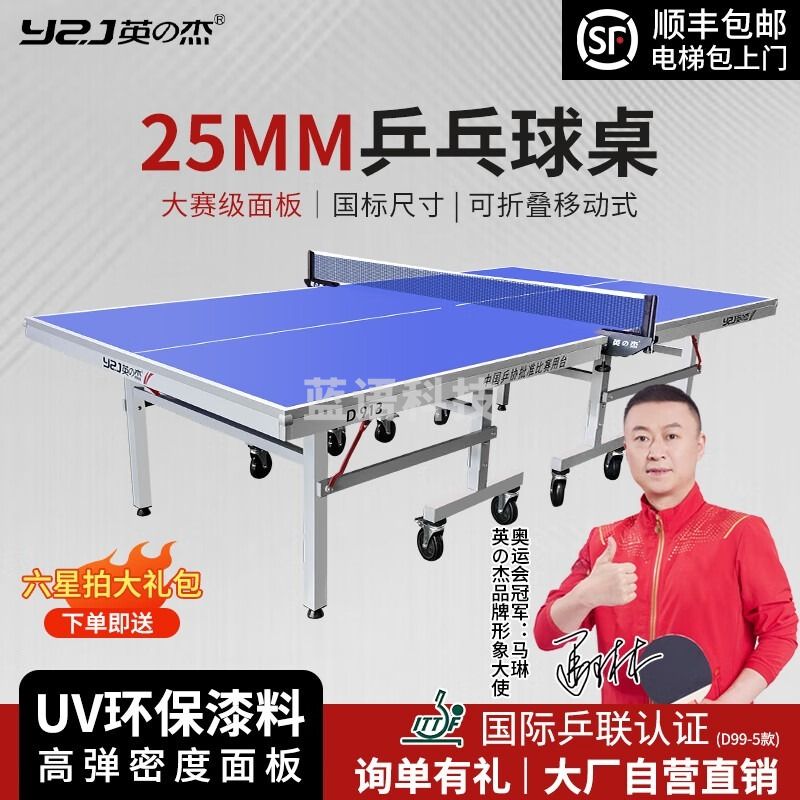 英之杰 乒乓球桌室内标准可折叠家用乒乓球台国标比赛训练国标可折叠带滚轮D913升级比赛款 游乐场/体育场馆设施龘