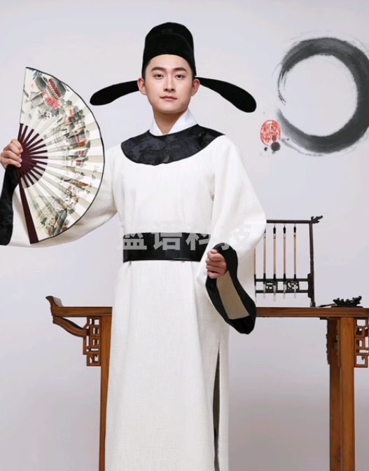 圆领袍唐代古装汉服男李白杜甫诗人服装端午节屈原书生话剧演出服 白色 S/M/L/XL/XXL/XXXL/    儿童 100/110/120/130/140/150码数
