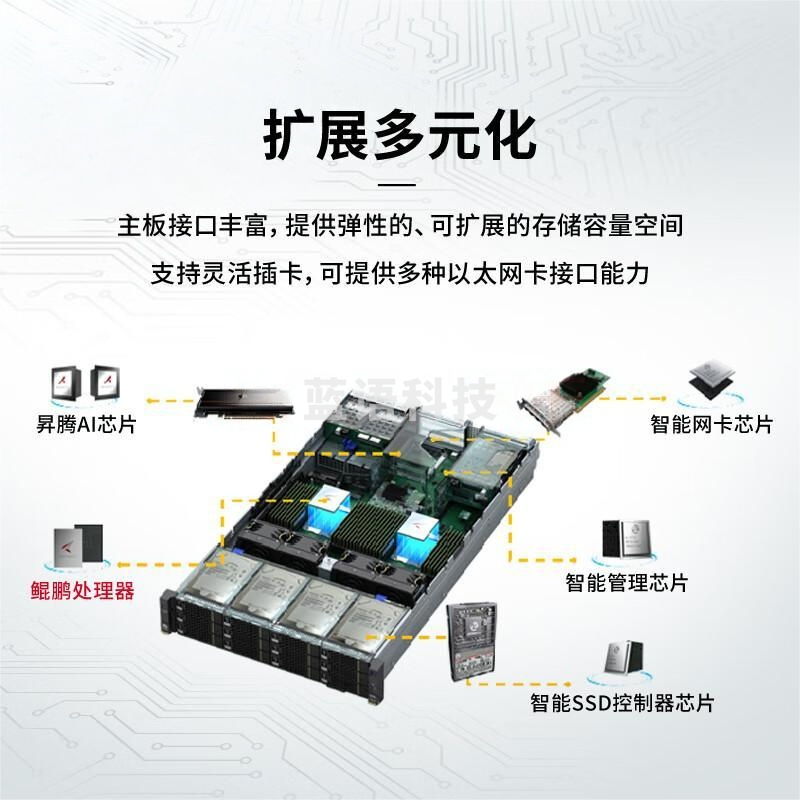 神州鲲泰华为鲲鹏信创R522鲲鹏920芯片32核国产麒麟系统32G*2内存960GSSD*2Raid卡