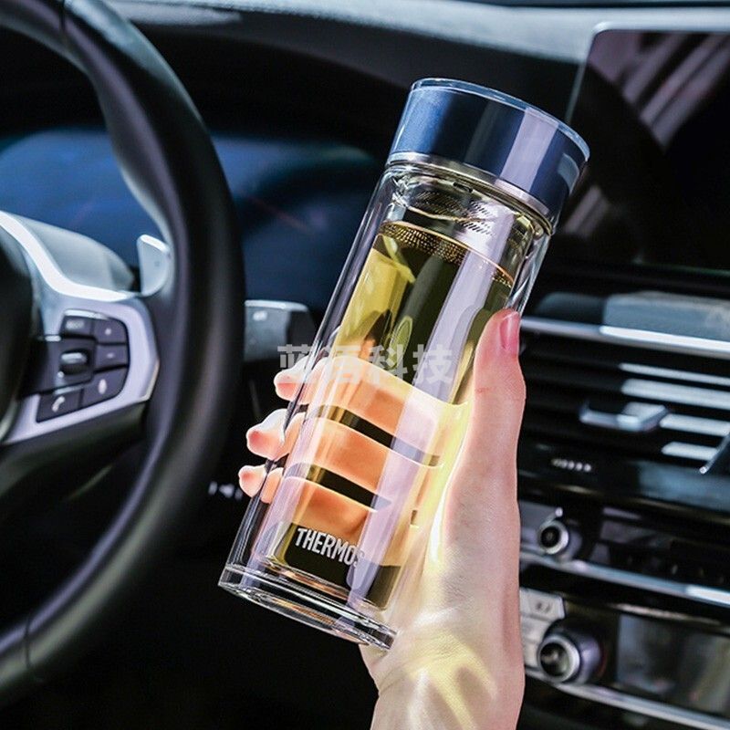 膳魔师(THERMOS)TCGE-300 蓝色双层玻璃杯男女士茶水分离商务车载水杯办公泡茶杯带茶漏