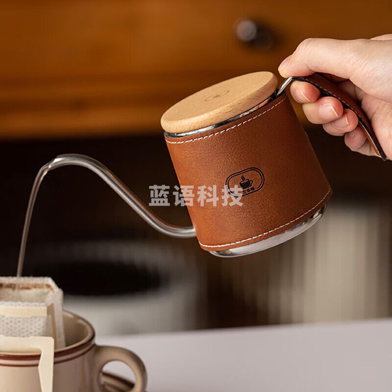 艾华特手冲咖 啡壶家用304不锈钢带盖细口长嘴壶迷你小号挂耳咖 啡注水壶 250ML银壶【焦糖棕】
