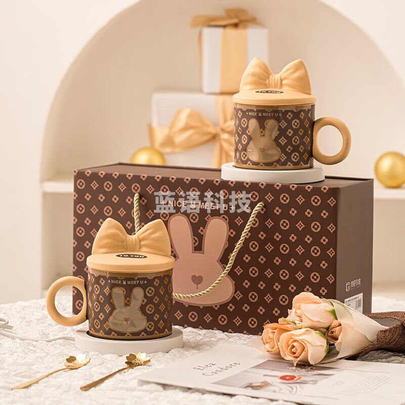 具格有家复古兔暖暖杯55度恒温杯子一杯一勺一盖恒温杯垫