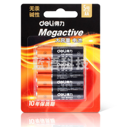 得力（deli）18501 5号碱性电池 4粒/卡