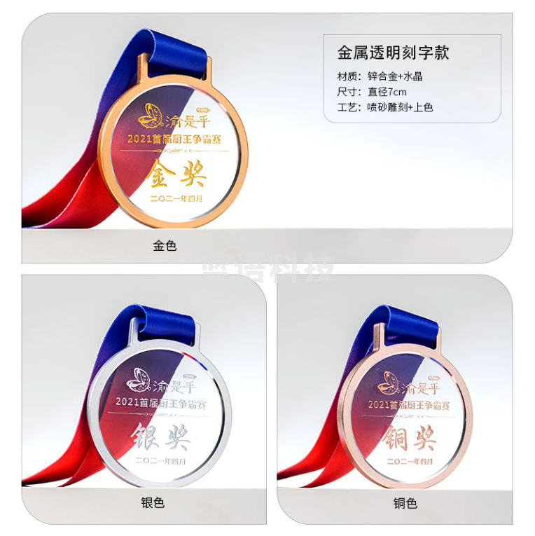 创意水奖牌 运动会荣誉金属奖章定做 金属透明刻字款 下单前请联系客服
