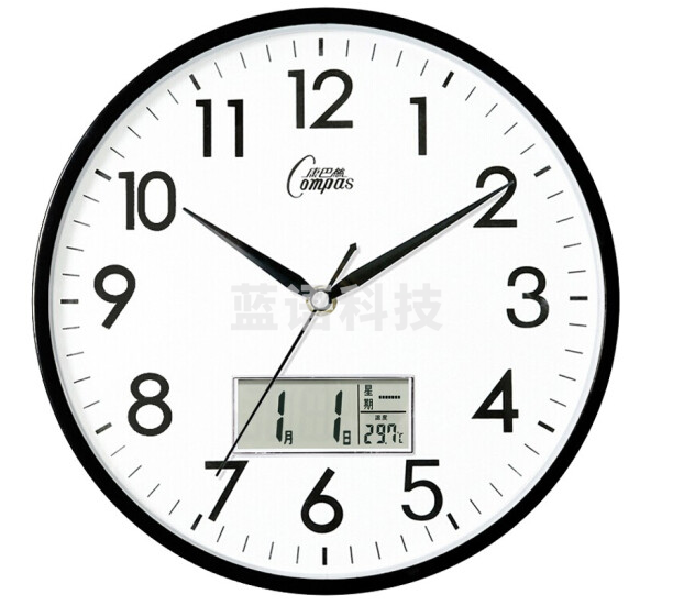 康巴丝（Compas）C2855Y 挂钟 创意时尚时钟 静音日历石英钟客厅卧室挂表 黑色