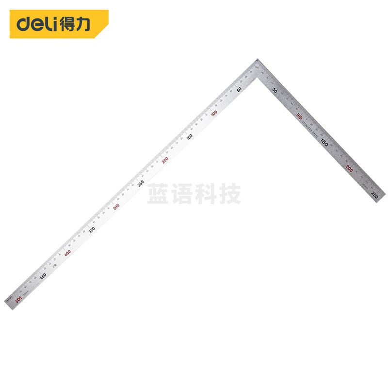 得力DL7150 不锈钢拐尺钢角尺L型尺木工直角90度尺双面刻度250x500mm
