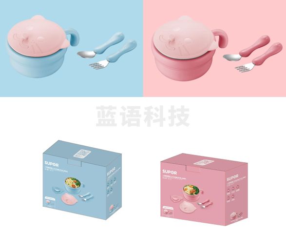 苏泊尔TK1948E-2/TK1948E-1 小馋喵婴童注水保温碗3件套 道奇/仙樱粉