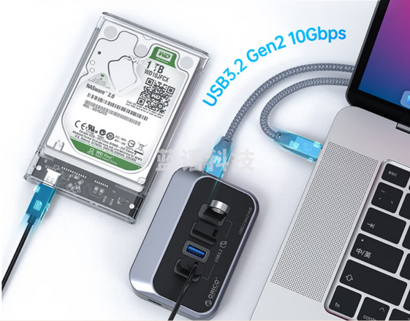 奥睿科（ORICO)USB3.2分线器Gen2扩展坞拓展集线器10Gbps转换hub延长线适用于苹果macbook笔记本M37A-10