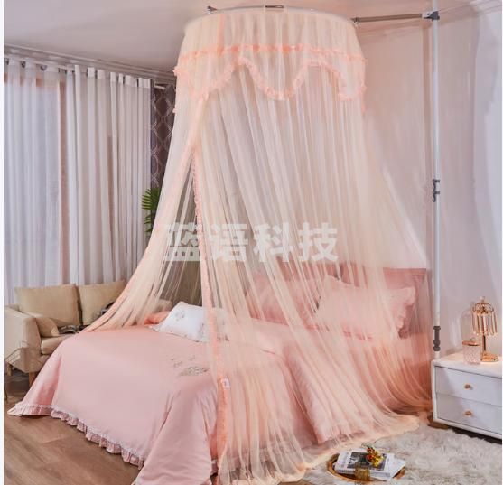 维美诗家用蚊帐卧室2025新款免安装1.8x2米儿童公主风吊顶式圆顶1.2x2米 杏色 200cm*180cm*300cm