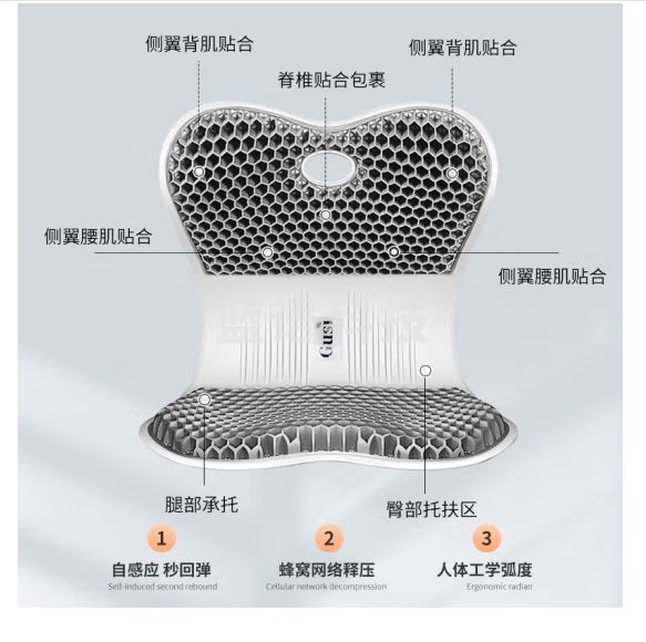 古私(Gusi)花瓣坐垫人体工学办公室久坐学生教室坐垫 凝胶护腰 灰