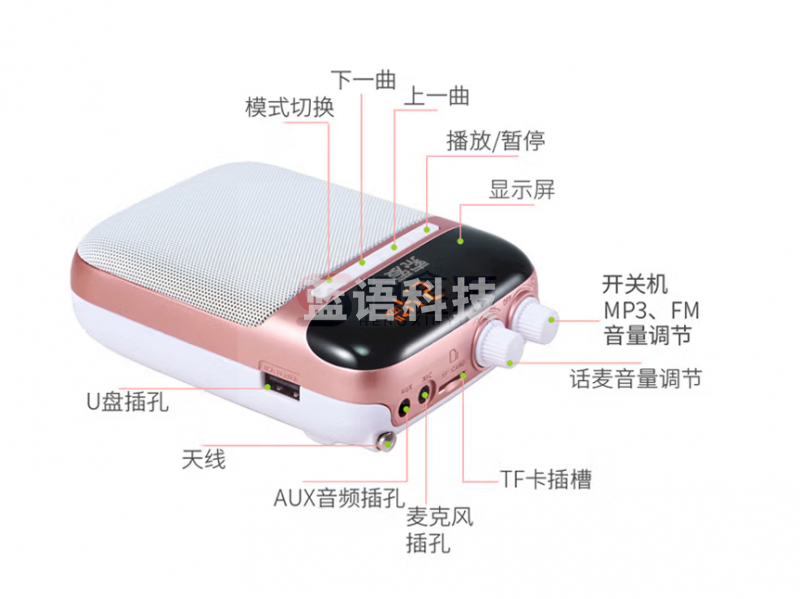 索爱 S-718 小蜜蜂扩音器2.4G无线便携大功率教学教师专用腰挂U盘播放器音箱(玫瑰金、睿智黑)