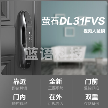 萤石智能锁DL31FVS全自动人脸识别锁 刷脸秒开可视对讲防盗门锁指纹锁电子密码锁