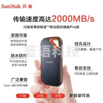 闪迪(SanDisk)1TB 移动固态硬盘(PSSD)E81至尊超极速Pro版 传输速度2000MB/秒 兼容Type-c手机平板电脑 PJ.913