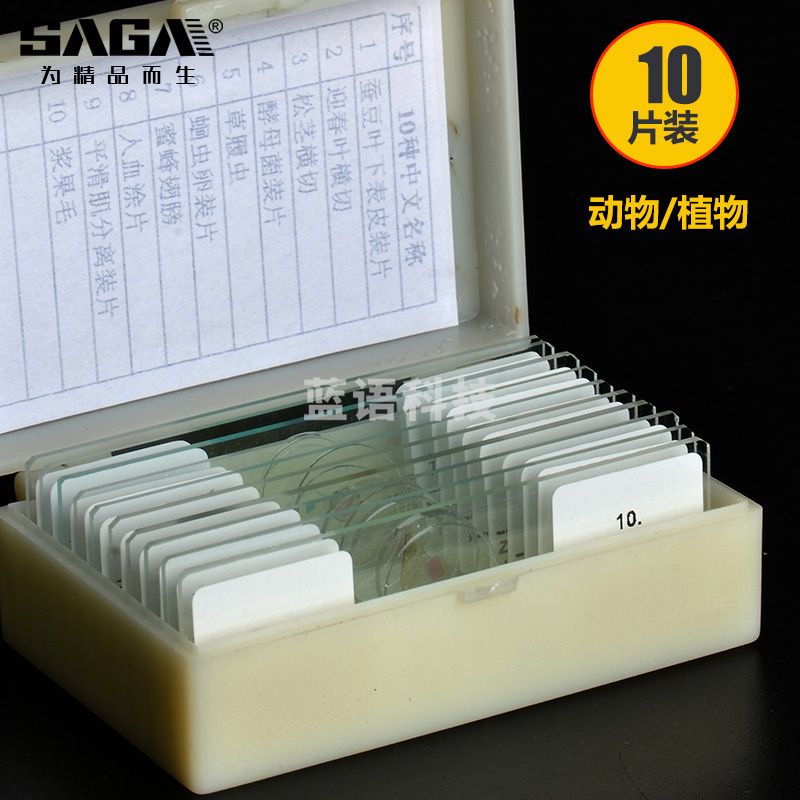 萨伽（SAGA） 生物显微镜标本切片套装载玻片盖玻片学生观测动植物器官组织菌 10片装