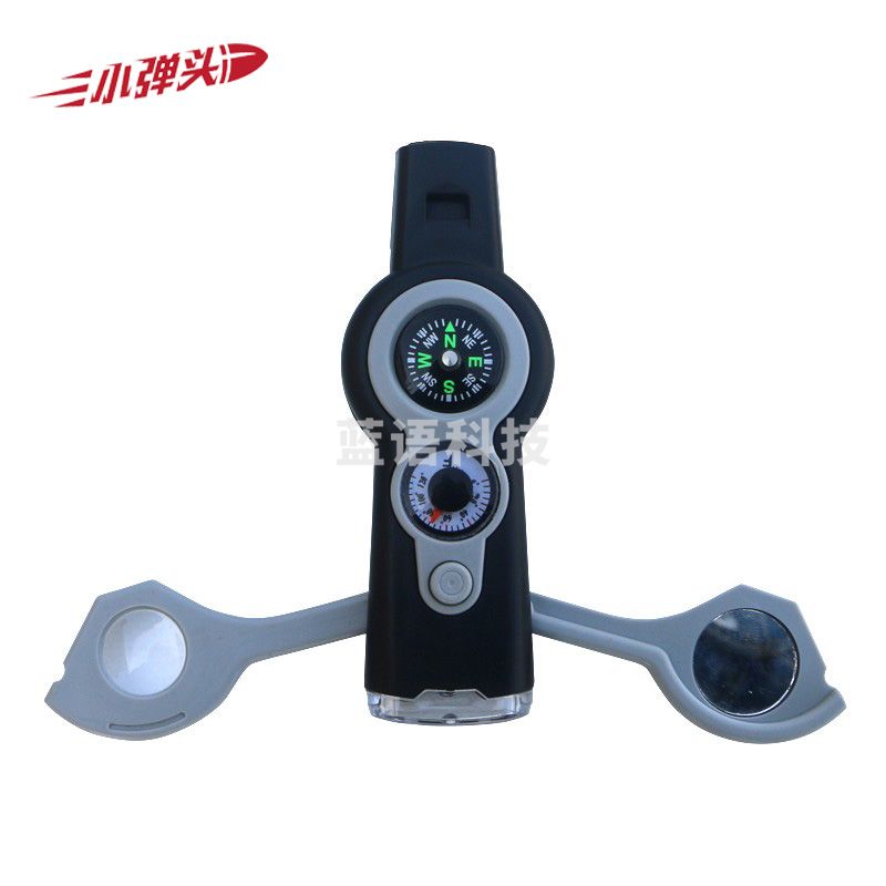 野外生存求生哨子 户外七合一救生口哨指南针+LED灯+放大镜+口哨+反光镜 七合一口哨