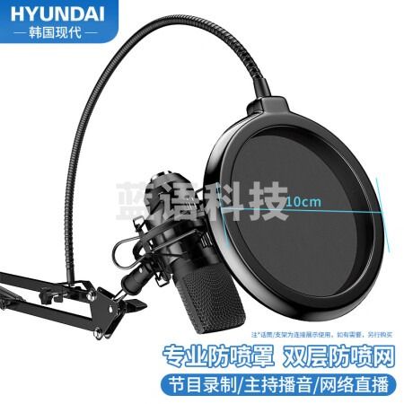 HYUNDAI现代专业防喷罩电容麦防风话筒防喷网双层网K歌电脑USB录音主播直播游戏配音悬臂支架通用PJ-FP1 10cm