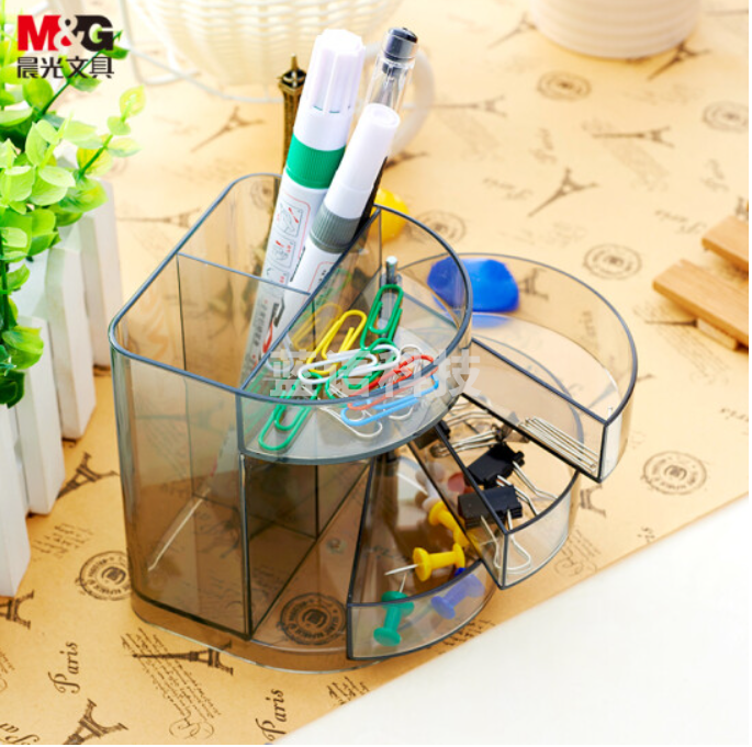晨光(M&amp;amp;G)ABT98443 黑色透明三层时尚笔筒 多功能办公桌面收纳盒 学生小物品收纳神器 单个装