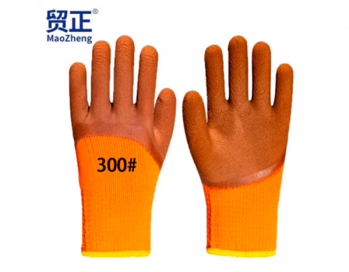 贸正（MAOZHENG）浸胶劳保手套MZ-300 加绒加厚 橡胶半挂防寒保暖 10双装