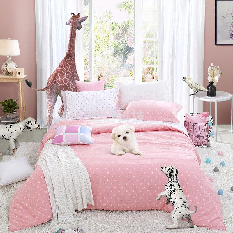 富安娜家纺 儿童单件被套全棉被罩 学生宿舍纯棉褥子套单双人家用床品 波点粉【纯棉印花】 1.2米单人(被套152*210cm)