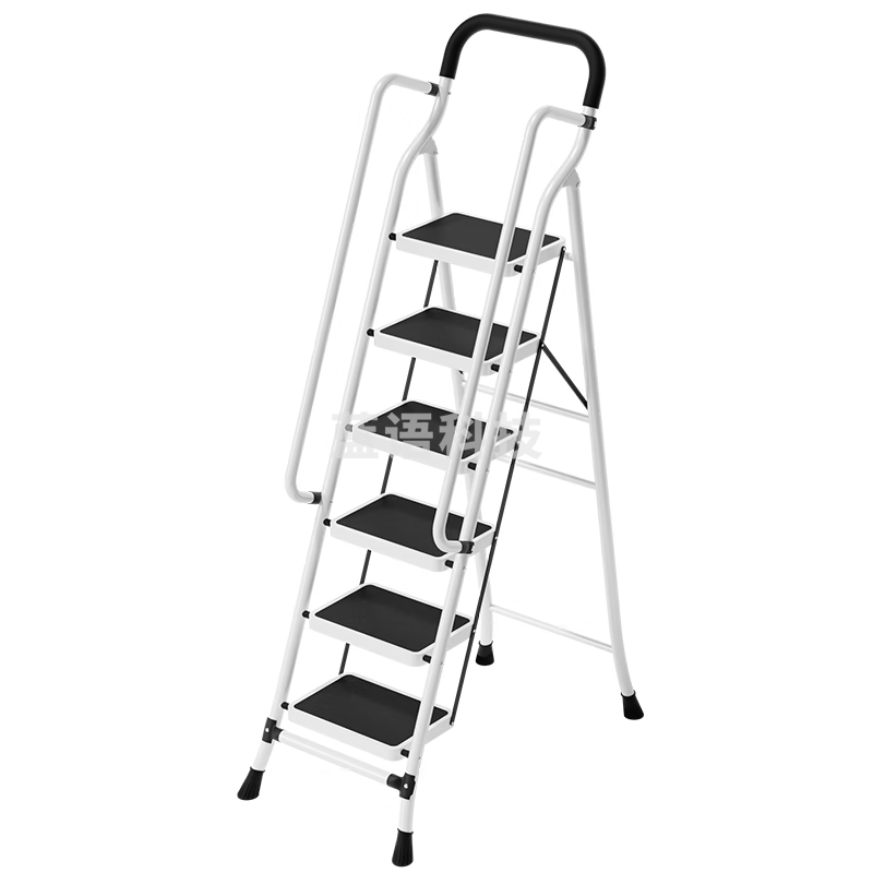 创硕 梯子家用折叠梯便携人字梯工程梯  月光白扶手六步梯26*38踏板