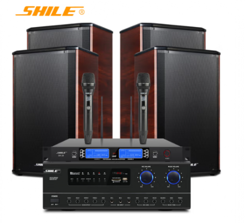 狮乐(SHILE)会议室音响组合套装 功放壁挂音响无线麦克风话筒 培训音响系统全套音箱设备 AV108+108红*4+SH28