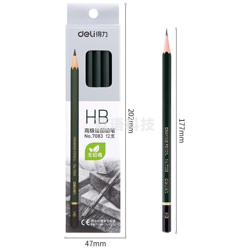 得力(deli)安全石墨铅芯素描绘图HB铅笔学生铅笔 12支/盒7083【3盒装】