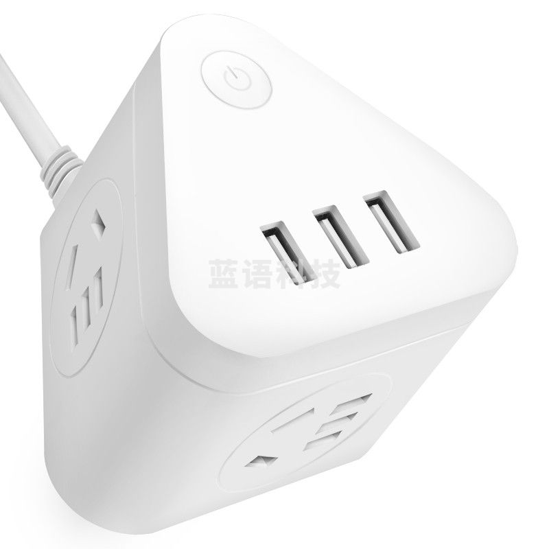 得力(deli)三角魔方插座 智能USB插座 插排 3USB接口+3组合孔  全长1.5米 18321