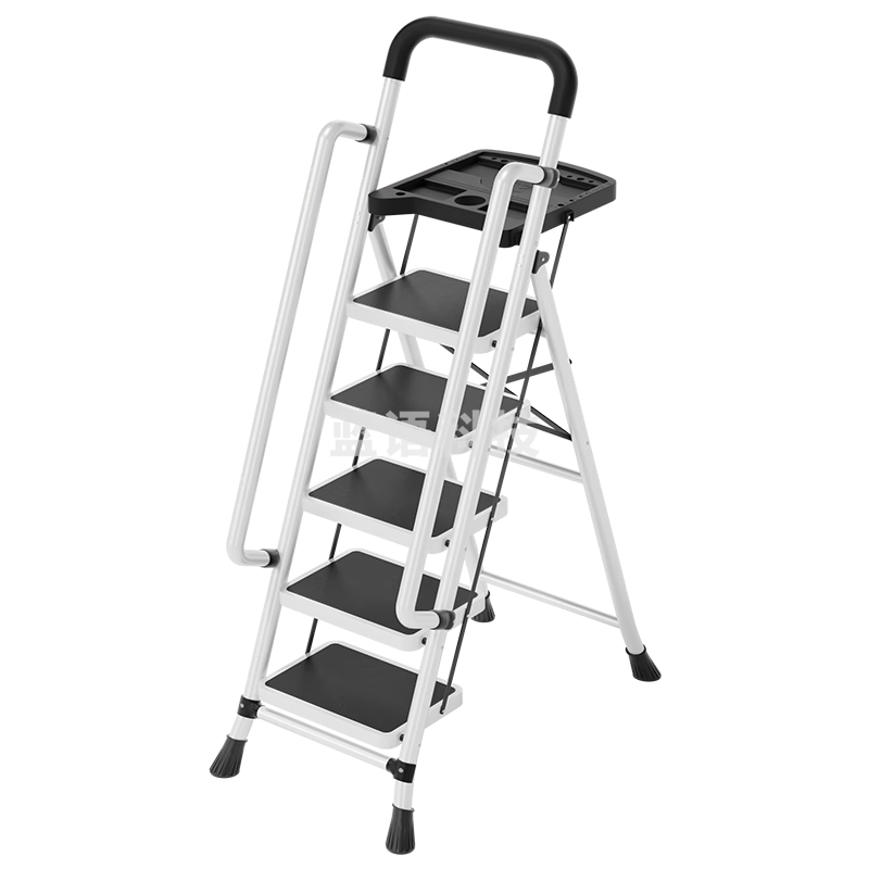 创硕 梯子家用折叠人字梯便携工程梯【月光白扶手五步梯】26*38工具盘