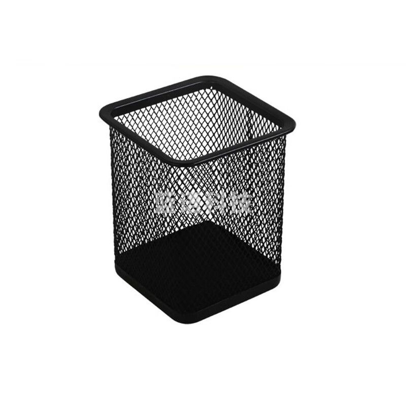 得力(deli) 办公商务塑料金属笔座创意时收纳笔筒颜色随机 办公用品学生文具 9174 金属方形笔筒【3个装】