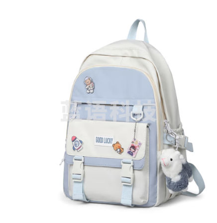 爱情海书包初中高中大学生ins风可爱背包小学生女生大容量轻便减负高颜值双肩包4-6年级儿童电脑包简约运动旅游时尚潮流旅行包 白配蓝+羊驼挂件