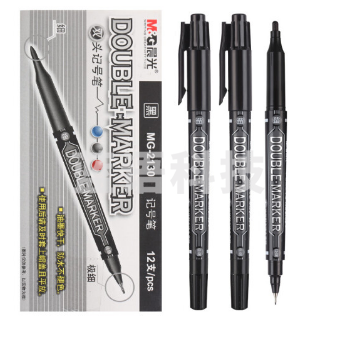 晨光 M＆G 小双头记号笔 MG-2130 细头2.0mm，极细头0.5mm (黑色) 12支/盒