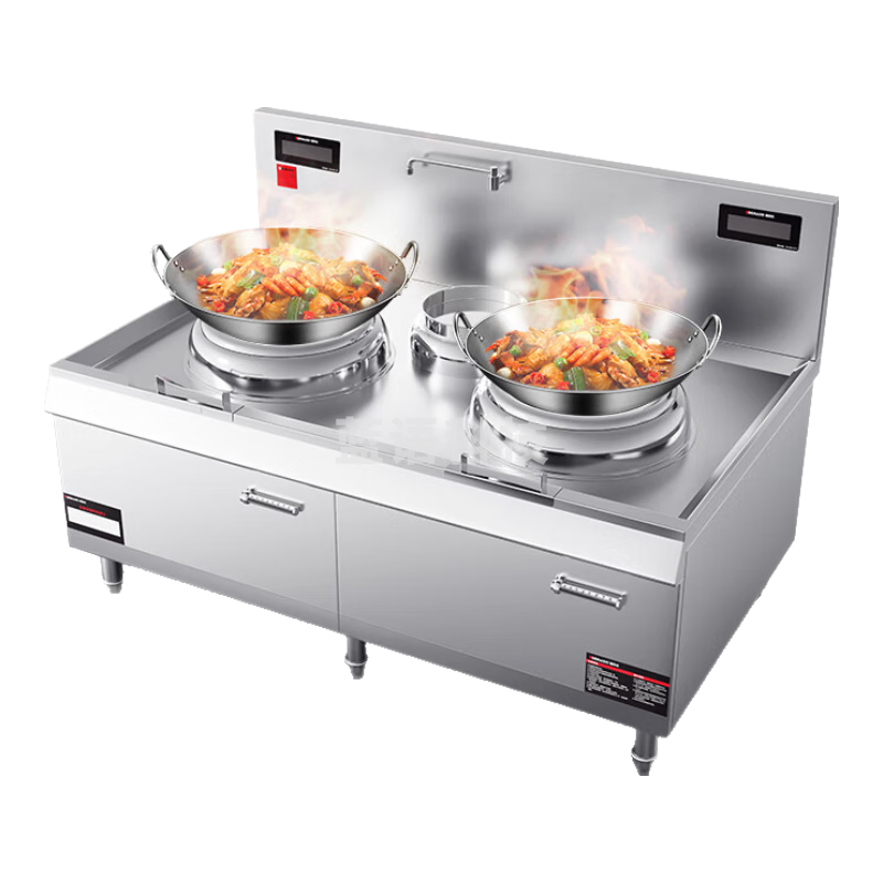 德玛仕（DEMASHI）大功率 商用电磁大炒炉大锅灶学校单位食堂 12kw双头单尾爆炒炉HW-SXC12C-01（304材质）