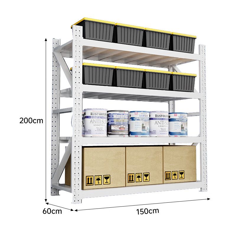 荣将 重型货架置物架仓储多层货架仓库库房家用货架落地置物储物铁架子白色四层  重型 长1.5*宽0.6*高2m 500kg/层 RJ-BSZXHJ