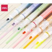 得力(deli)6色荧光笔套装 醒目标记笔 双头双色系 手帐可用水性记号笔6支/盒DL-S608