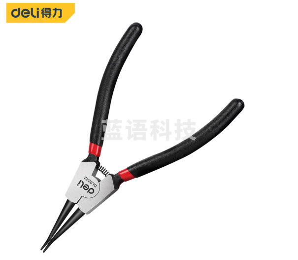 得力 DL0342日式外直卡簧钳铬钒钢(红)7寸