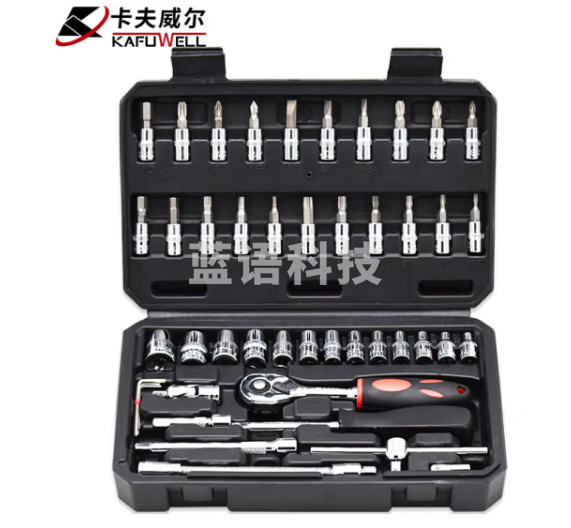 卡夫威尔 汽修工具箱套装 随车汽车套筒扳手组套 72齿小飞6.3mm 铬钒钢快速拆卸棘轮扳手 46件套 SS046A01