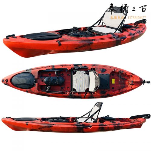 3.2米路亚钓鱼艇塑料皮划艇独木舟单人钓鱼船SK-12卡亚克舟脚蹬款 钓鱼艇+小拖车 3200*820*320MM