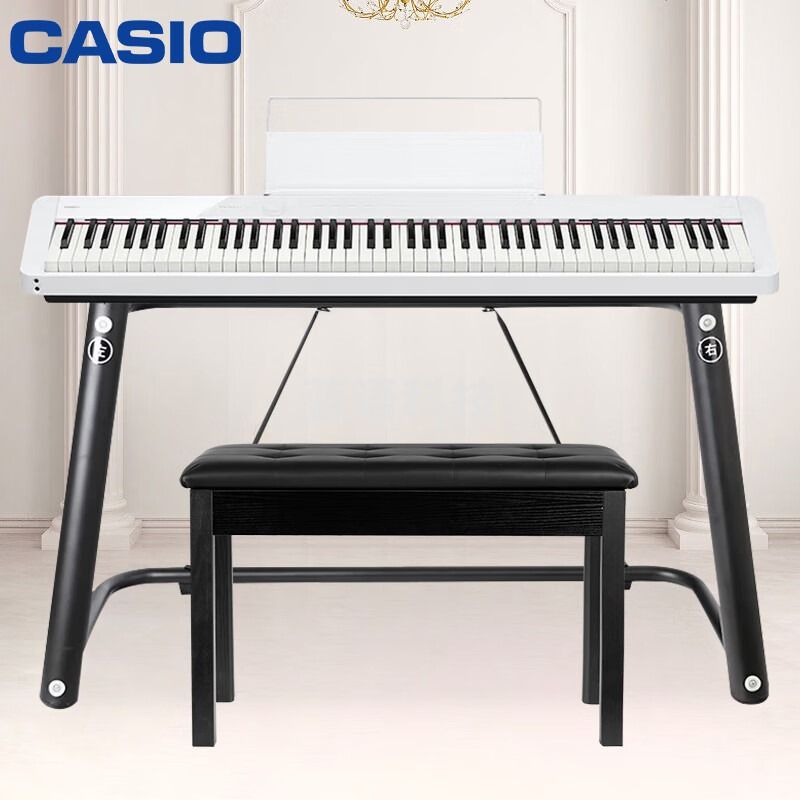 卡西欧（CASIO）电钢琴PX-S1100WE智能触摸屏88键重锤白色单机+时尚琴架