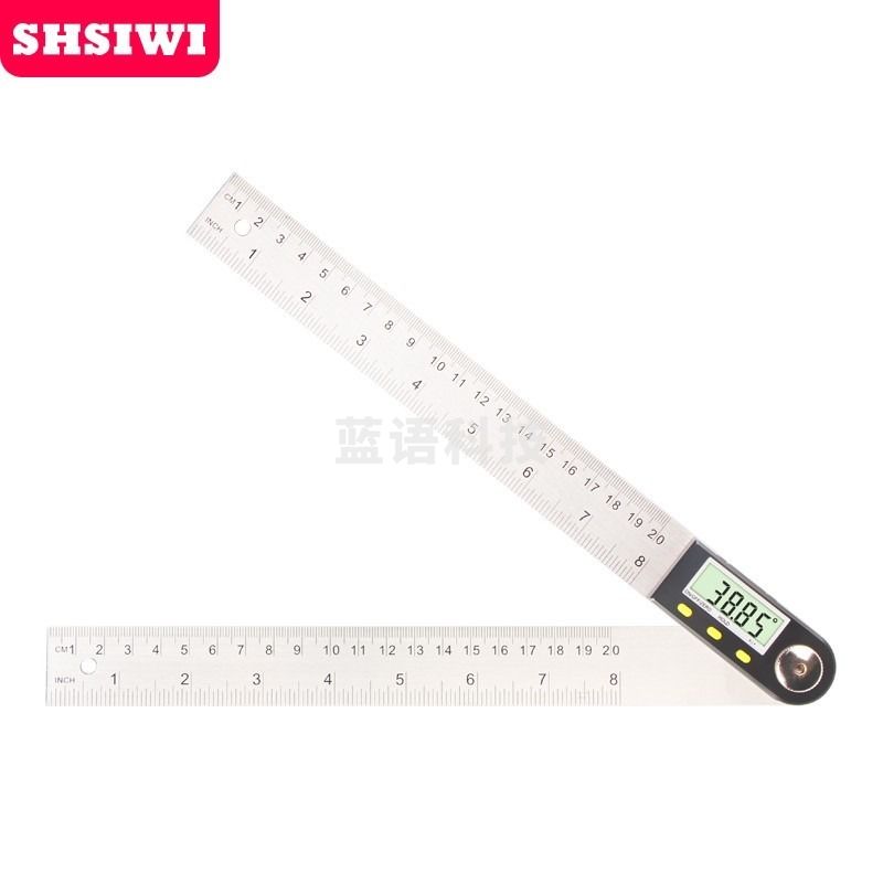 SHSIWI数显角度尺高精度 不锈钢电子量角器 角度测量尺 角度测量仪 0-200mm分度值0.05