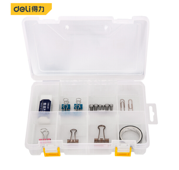 得力DL432002 多功能零件盒收纳盒透明小格子可拆分200*135*45mm 8格