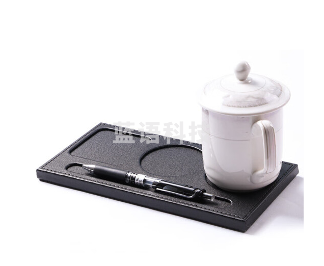 会议室茶杯垫商务会议室皮质杯垫酒店客房水杯垫创意皮革杯托办公 【黑色】三孔杯托(左方孔)